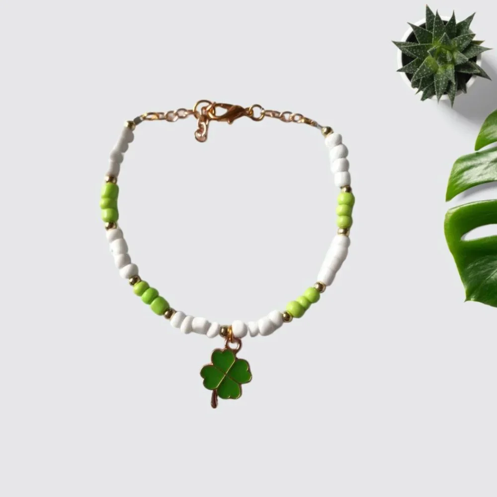 St. Patrick's Day Four Leaf Clover Necklace Bracelet Earrings Handmade Jewelry - Picture 10 of 12